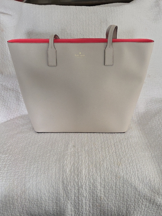 kate spade Handbags - kate spade neutral tote with bright pink interior nwot